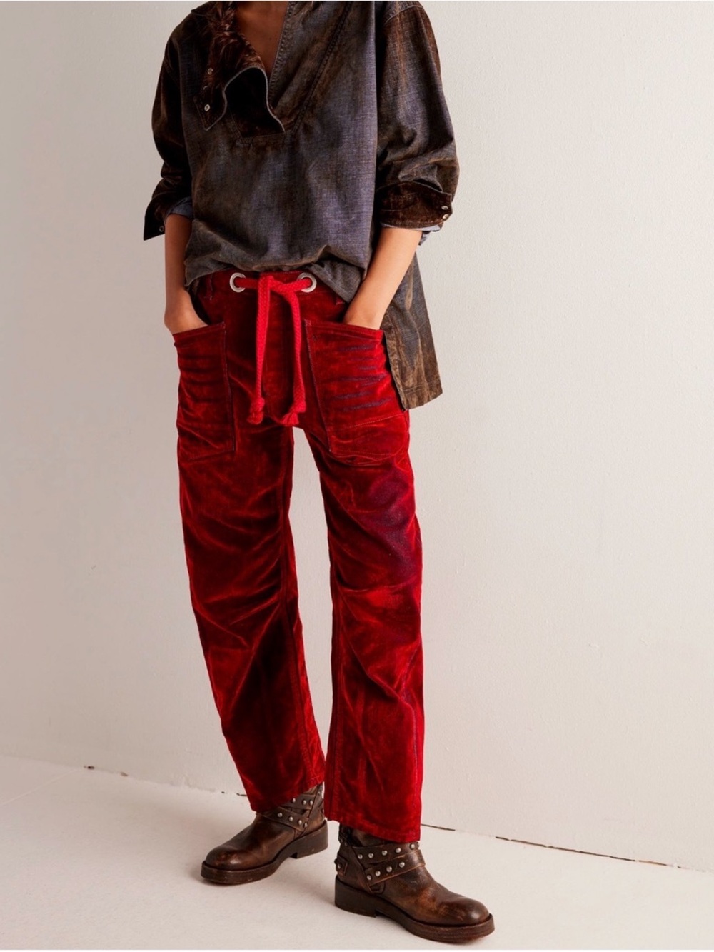RARE Free People Floxed Moxie Low Slung Jeans in Rio Red- NWT